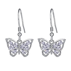 Sterling Silver Dangle Butterfly Earrings with June Birthstone