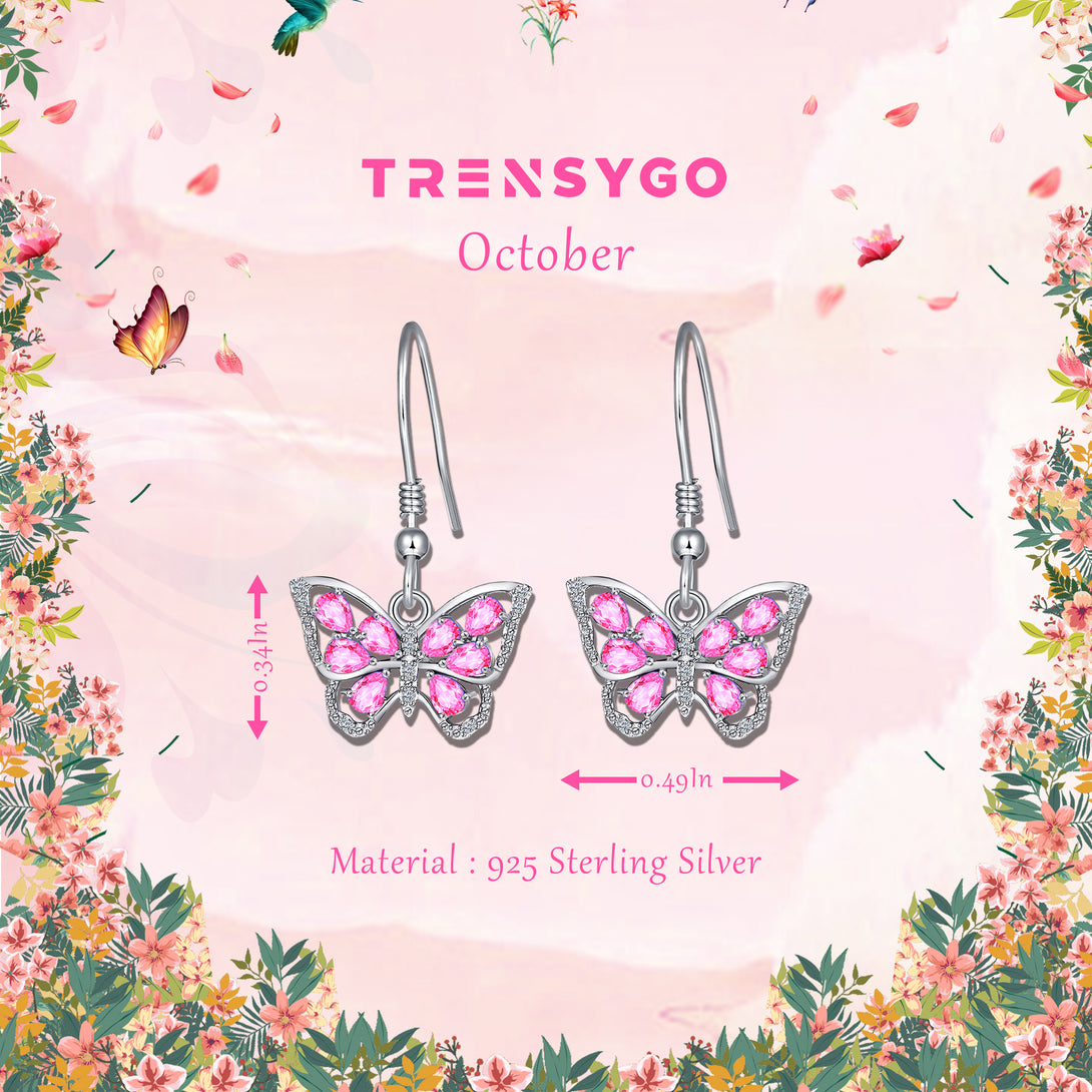 Tourmaline Pink Butterfly Dangle Earrings