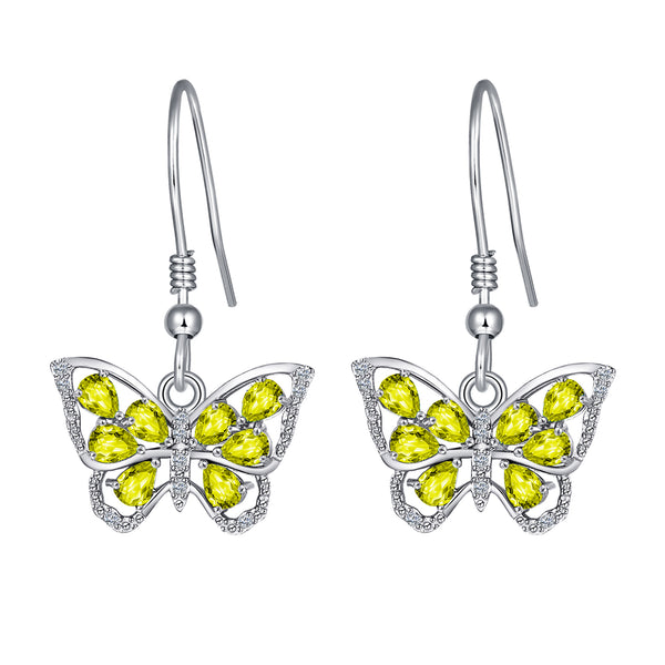 Sterling Silver Dangle Butterfly Earrings with November Birthstone