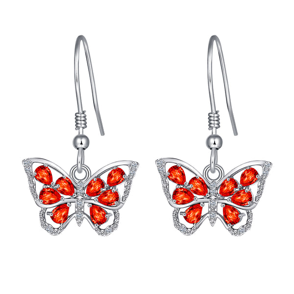 Sterling Silver Dangle Butterfly Earrings with January Birthstone