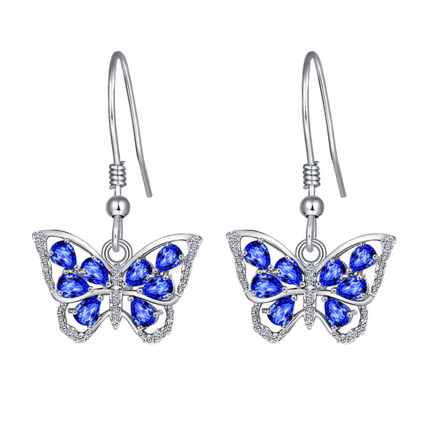 Sterling Silver Dangle Butterfly Earrings with September Birthstone