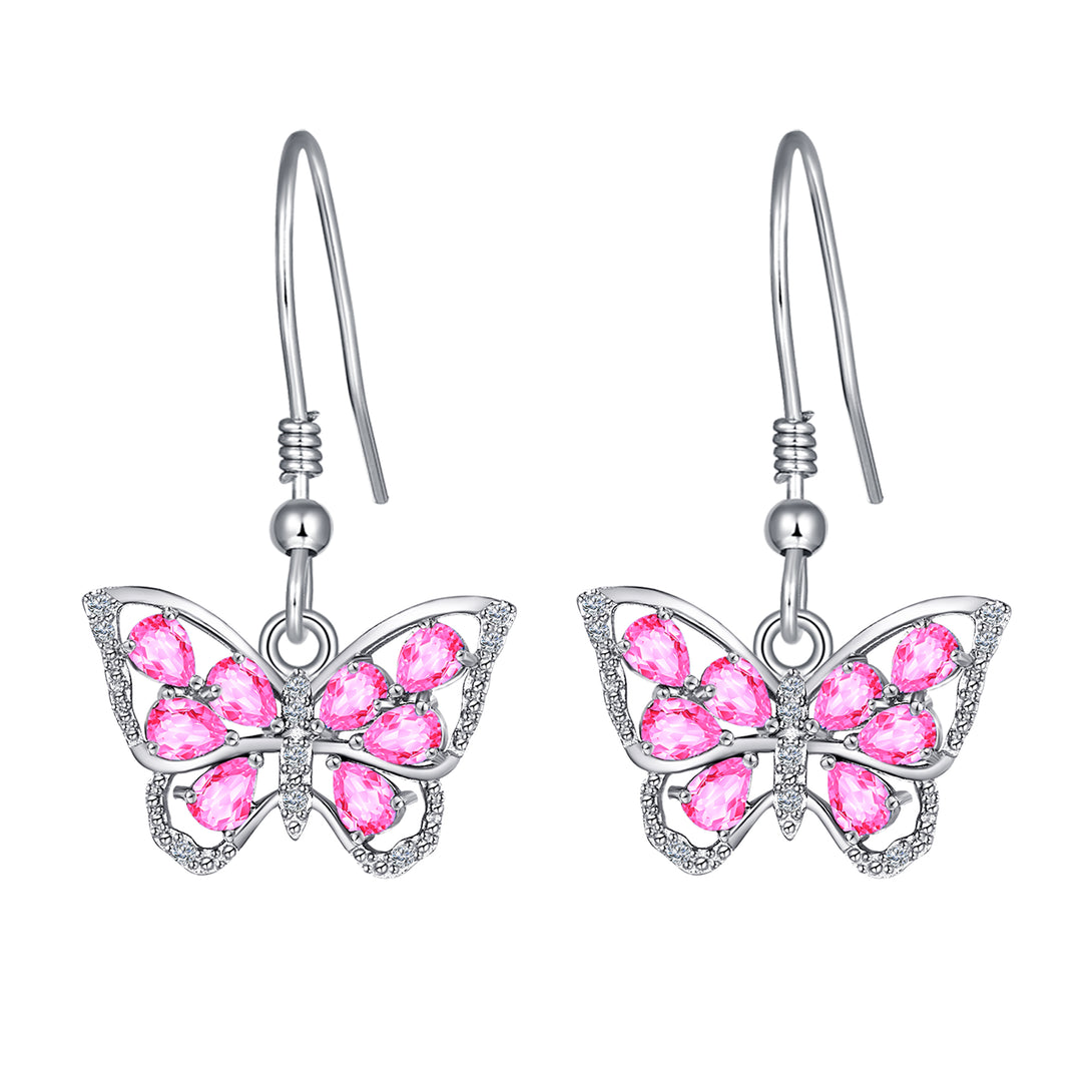 Tourmaline Pink Butterfly Dangle Earrings