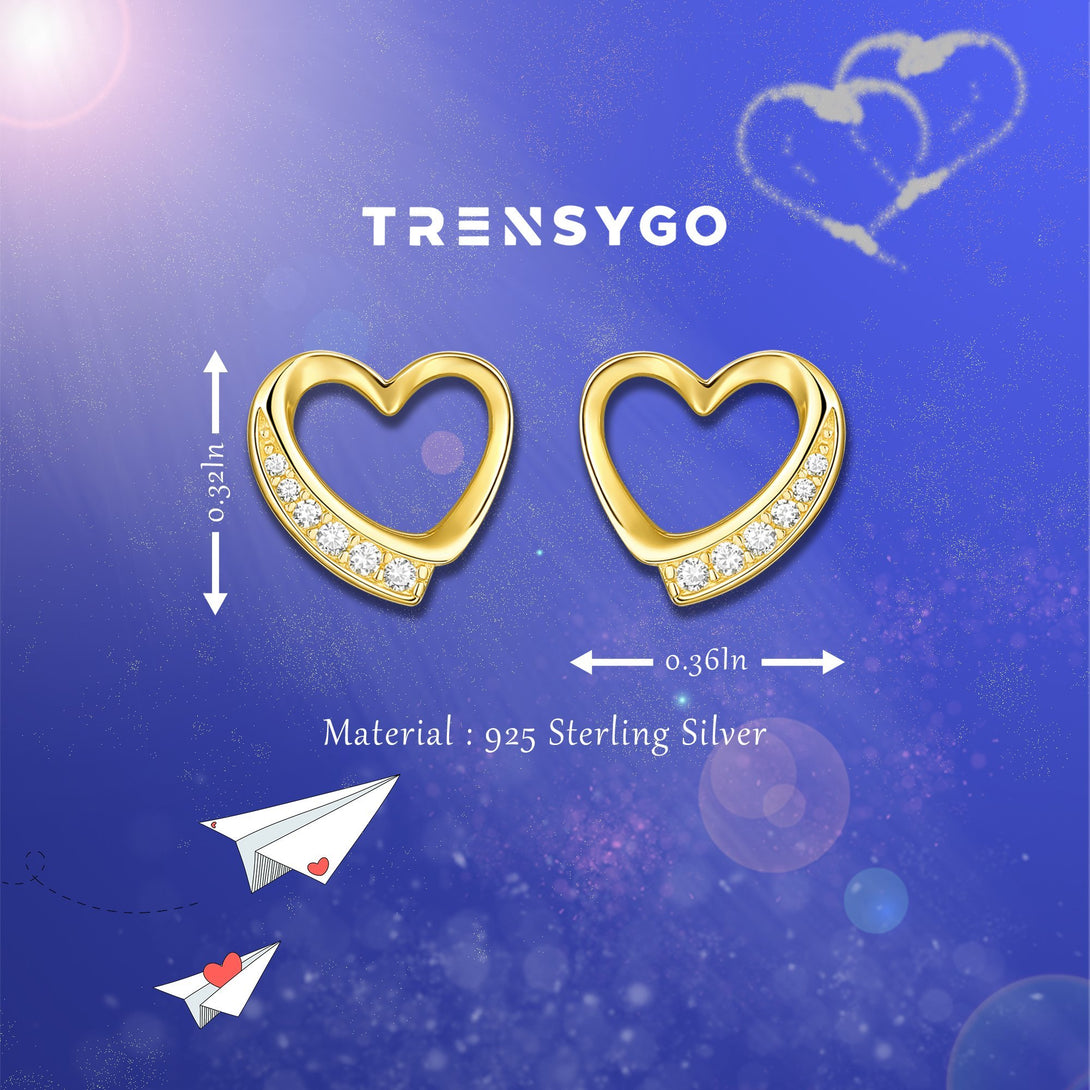 Gold Diamond Love Open Heart Shaped Stud Earrings - Trensygo Jewelry