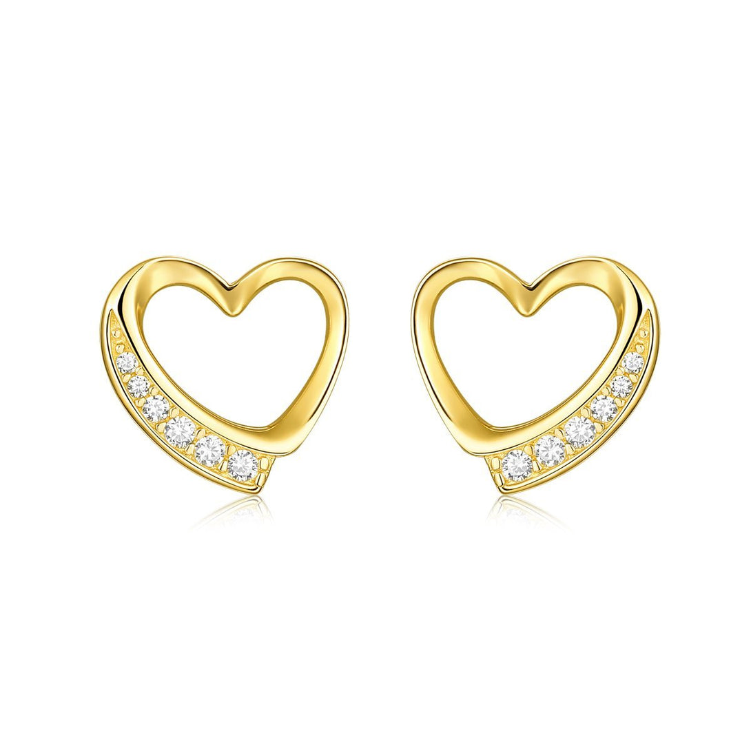 Gold Diamond Love Open Heart Shaped Stud Earrings - Trensygo Jewelry