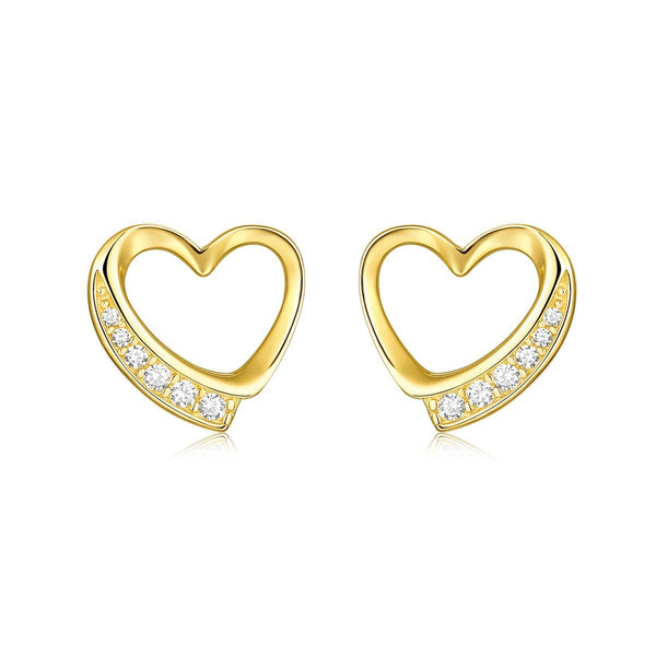 Gold Diamond Love Open Heart Shaped Stud Earrings - Trensygo Jewelry