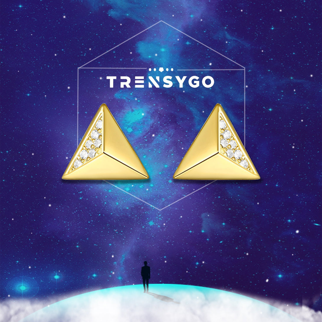 Gold Plated Sterling Silver Geometric Triangle Shaped Stud Earrings - Trensygo Jewelry