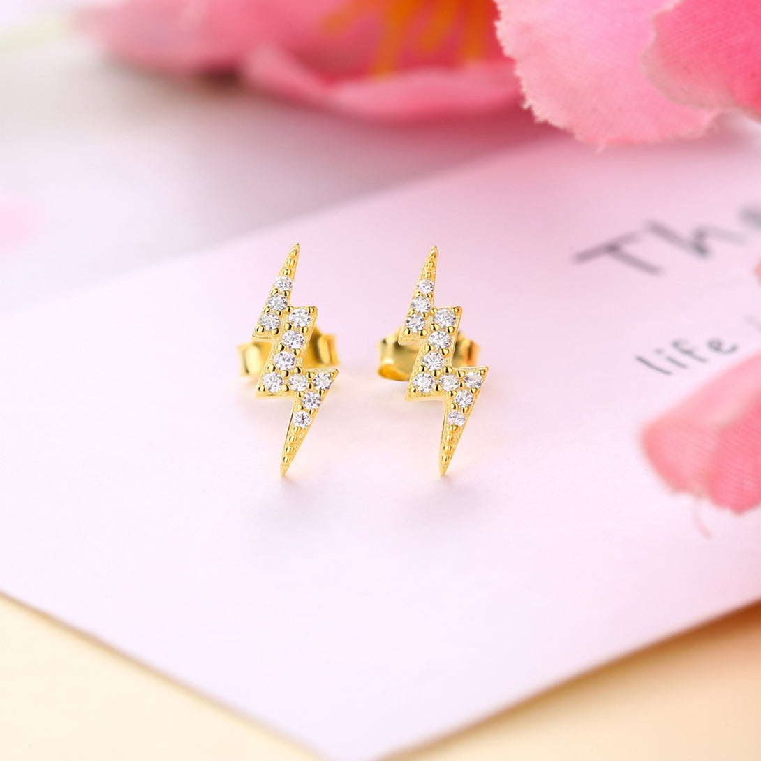 Gold Plated Thunderbolt Lighting Strike Bolt Stud Earrings For Men - Trensygo Jewelry