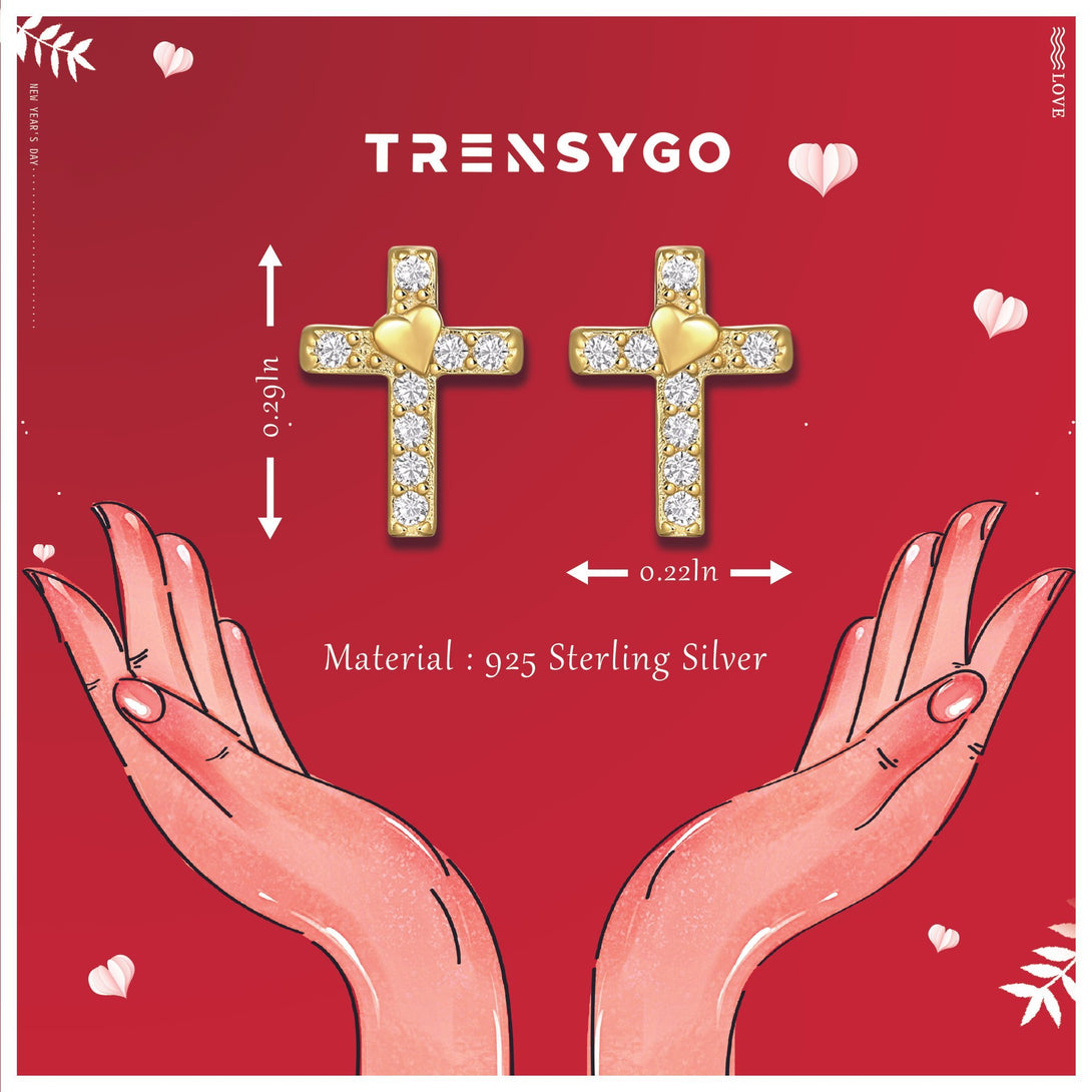 Gold Sterling Silver Crucifix Small Cross Stud Earrings For Men - Trensygo Jewelry