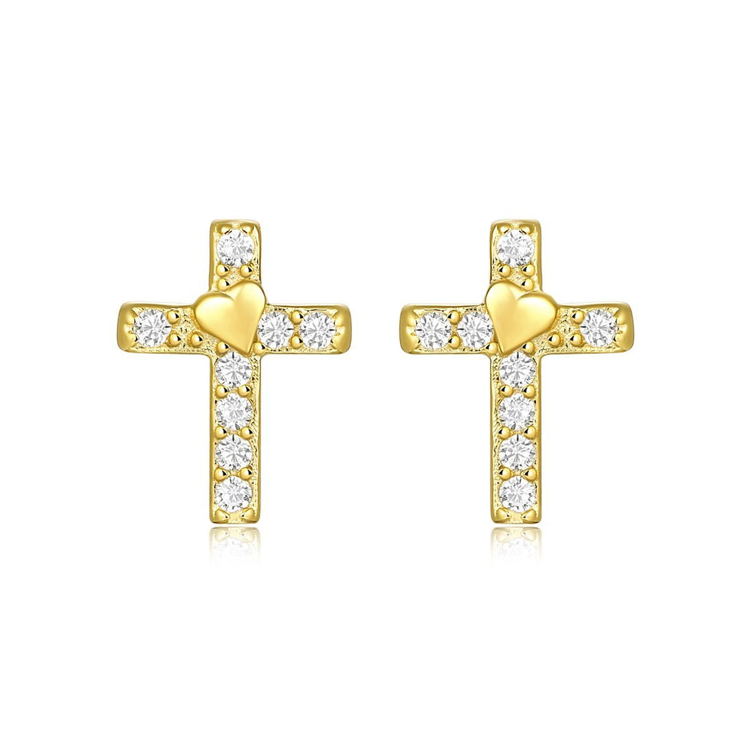 Gold Sterling Silver Crucifix Small Cross Stud Earrings For Men - Trensygo Jewelry