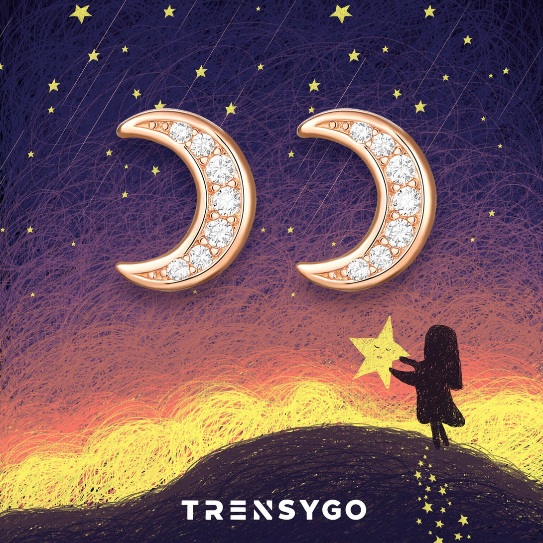 Rose Gold Crescent Moon Shaped Stud Earrings - Trensygo Jewelry