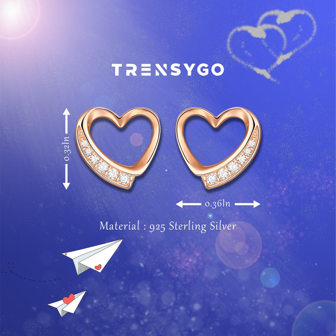 Rose Gold Diamond Love Open Heart Shaped Stud Earrings - Trensygo Jewelry