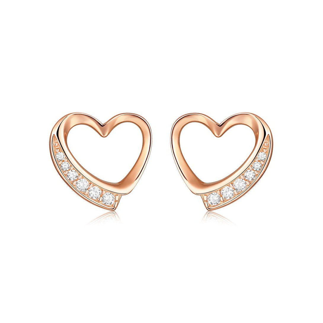 Rose Gold Diamond Love Open Heart Shaped Stud Earrings - Trensygo Jewelry