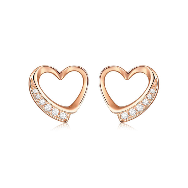 Rose Gold Diamond Love Open Heart Shaped Stud Earrings - Trensygo Jewelry