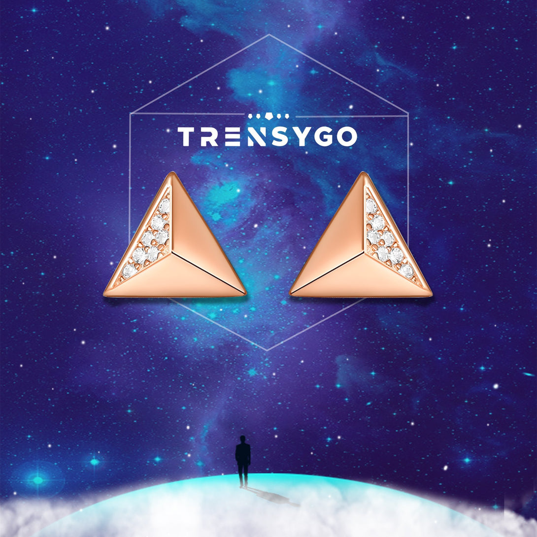 Rose Gold Sterling Silver Geometric Triangle Shaped Stud Earrings - Trensygo Jewelry