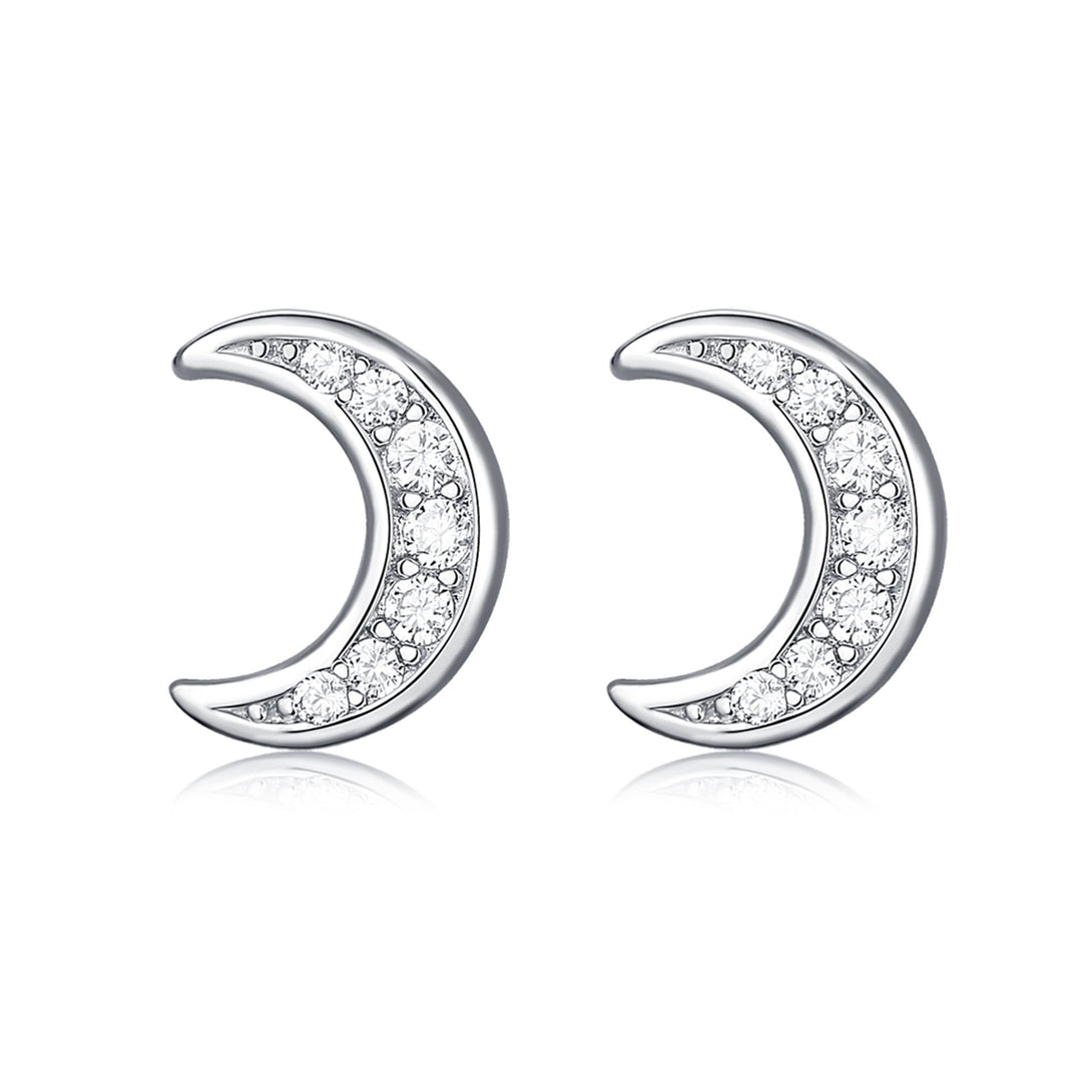 Sterling Silver Crescent Moon Shaped Stud Earrings - Trensygo Jewelry