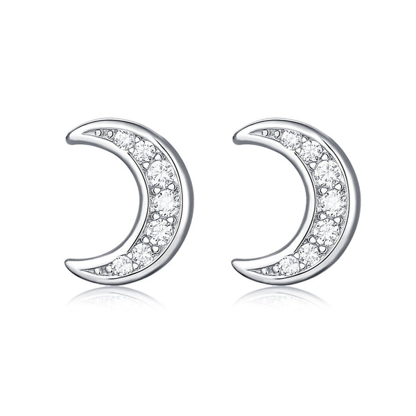 Sterling Silver Crescent Moon Shaped Stud Earrings - Trensygo Jewelry