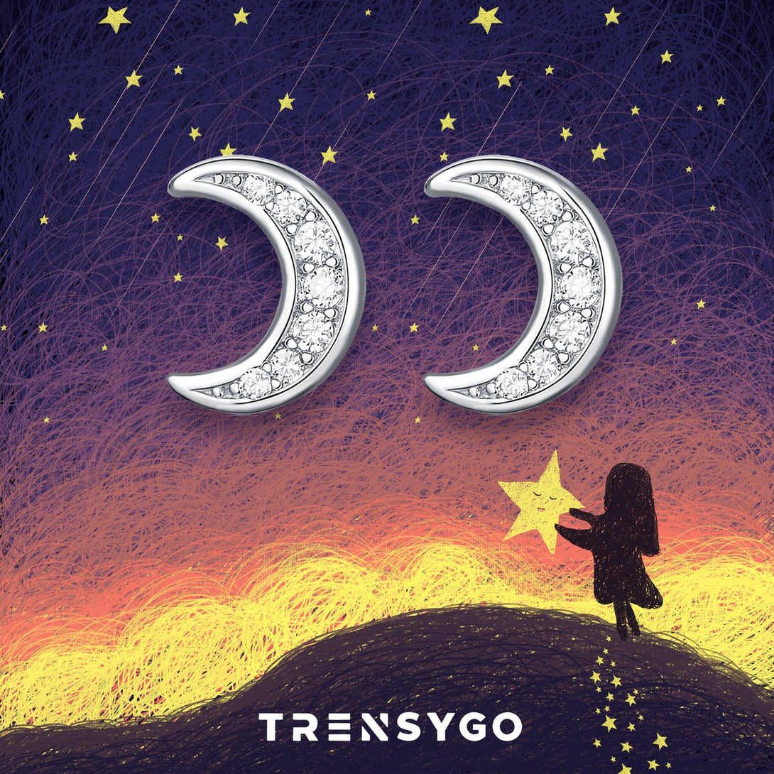 Sterling Silver Crescent Moon Shaped Stud Earrings - Trensygo Jewelry