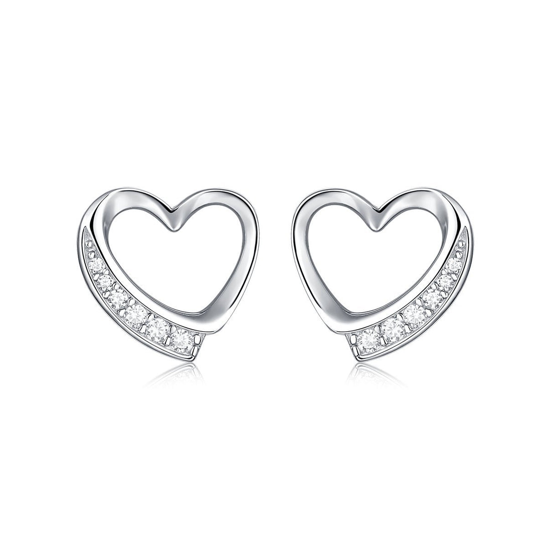 Sterling Silver Diamond Love Open Heart Shaped Stud Earrings - Trensygo Jewelry