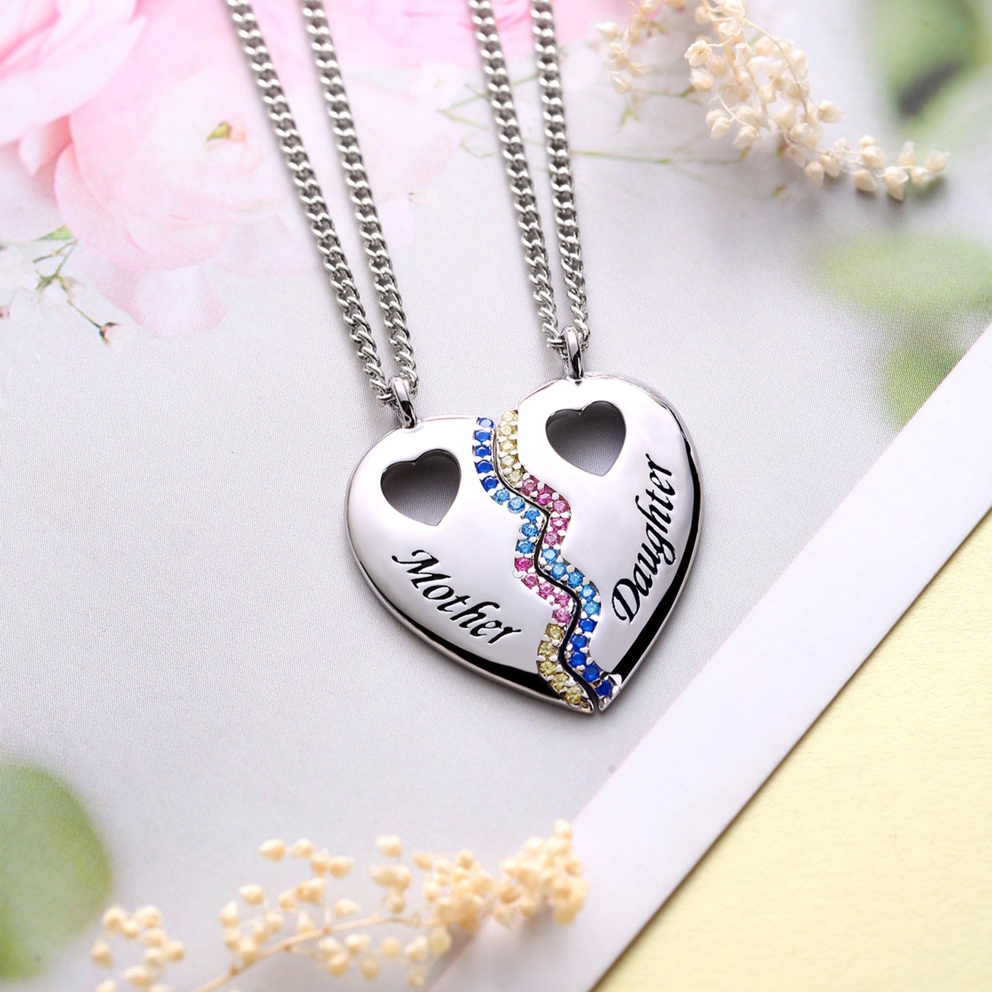 Buy Personalized 925 Sterling Silver Mother Daughter Set / Initial Heart  Necklace / Pendant Sisters Best Friends / Love Valentines Jewelry 1398  Online in India - Etsy