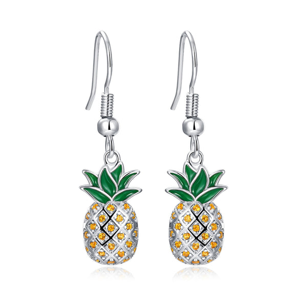 White Gold Pineapple Dangle Earrings - Trensygo Jewelry