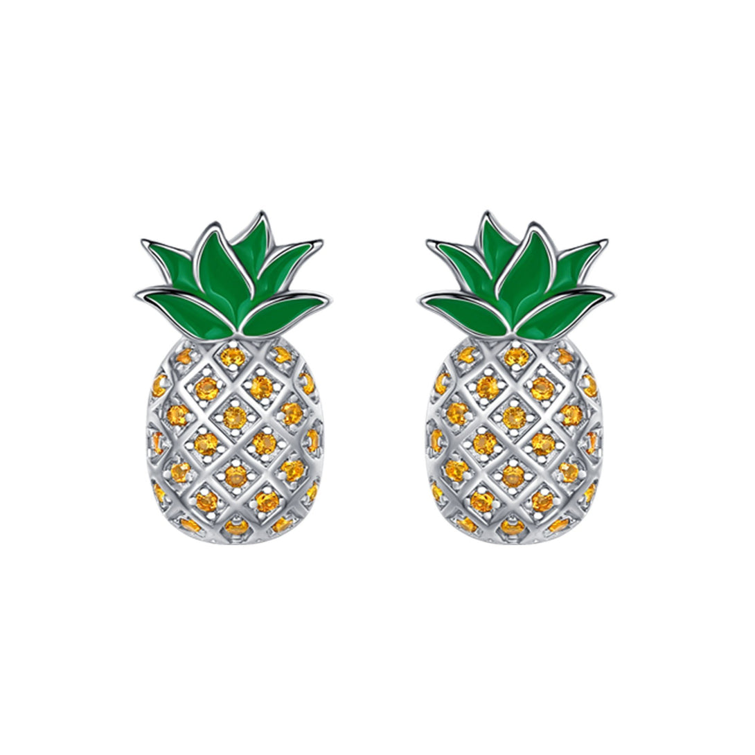 White Gold Pineapple Stud Earrings - Trensygo Jewelry