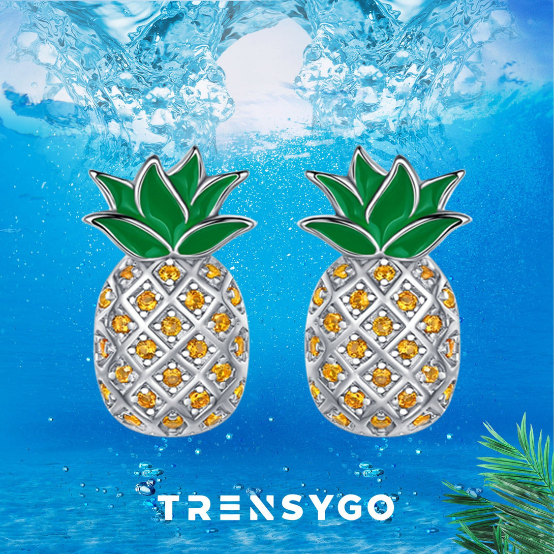 White Gold Pineapple Stud Earrings - Trensygo Jewelry